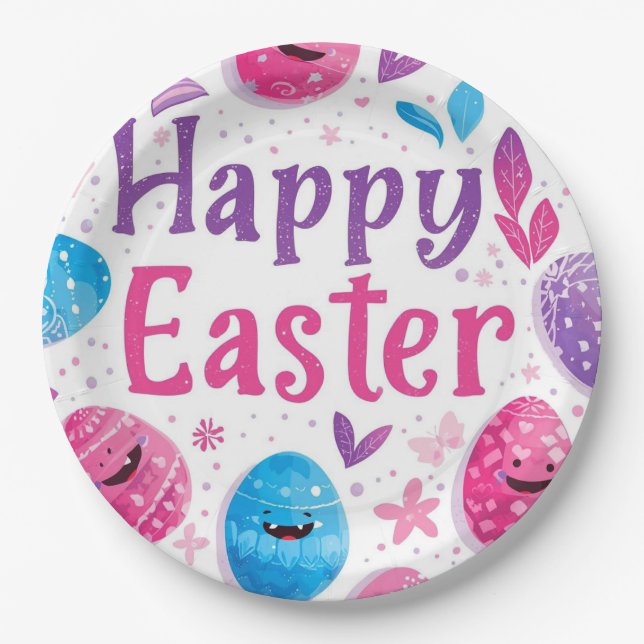 Trendy Purple and Pink Easter Eggs Pattern Paper  Plates (Front)