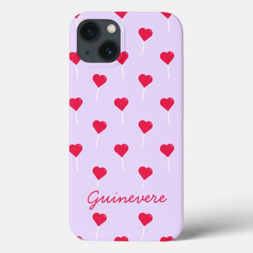 Trendy Purple and Red Heart Pops Personalized  iPhone 13 Case