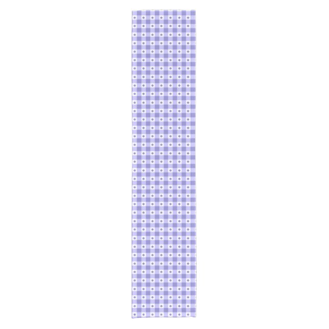Trendy Purple And White Gingham Check Pattern Short Table Runner (Front)