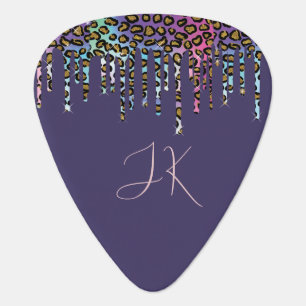 Trendy Purple Animal Print Drips Monogram Guitar Pick