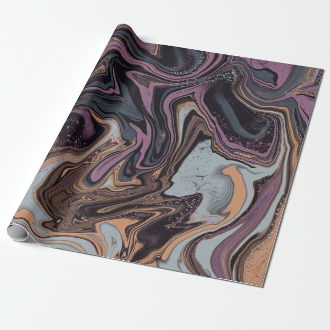 Trendy Purple aqua marbling design Wrapping Paper (Unrolled)
