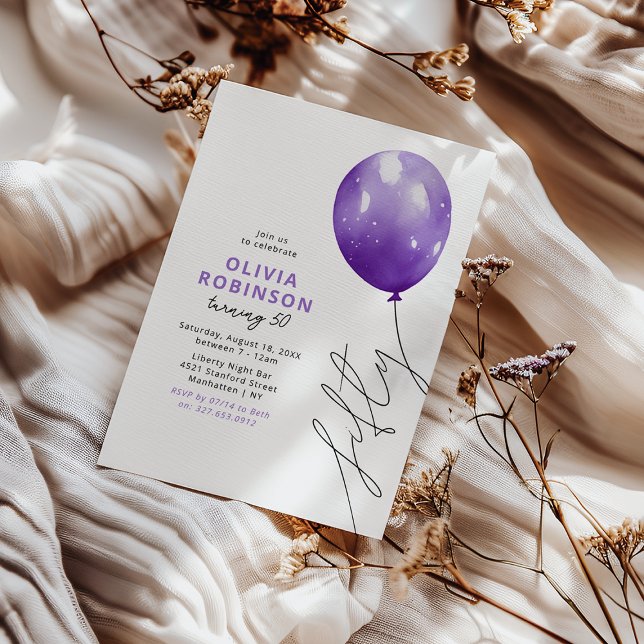 Trendy Purple Balloon 50th Birthday Invitation (Creator Uploaded)