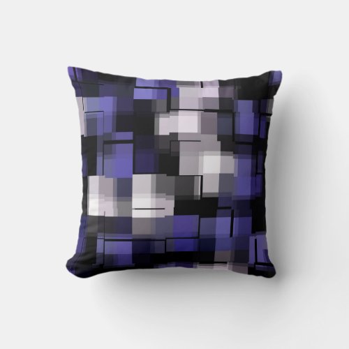 Trendy Purple Black White Abstract Plaid Throw Pillow