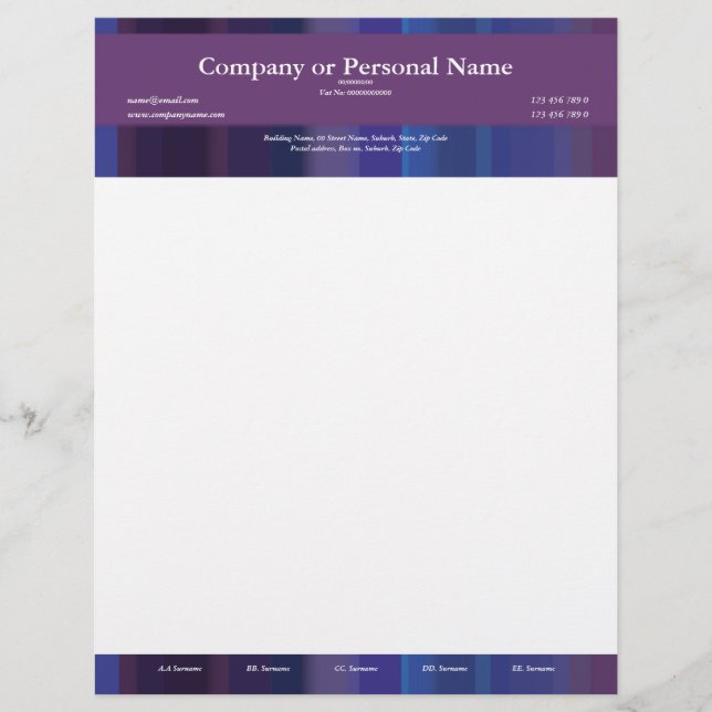 Trendy purple blue stripes - customizable letterhead (Front)