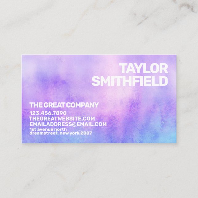 Trendy Purple Blue Watercolor Marble Business Card (Front)