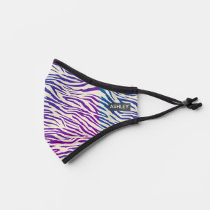 Trendy Purple Blue Zebra Pattern Monogrammed Premium Face Mask
