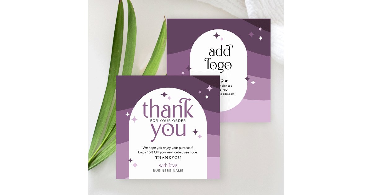 Trendy Purple Business Thank You For Order Card | Zazzle