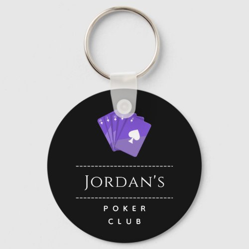 Trendy Purple Card Suit Players Name Poker Club Keychain