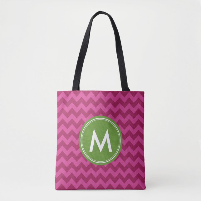 Trendy Purple Chevron Monogram Tote Bag (Front)