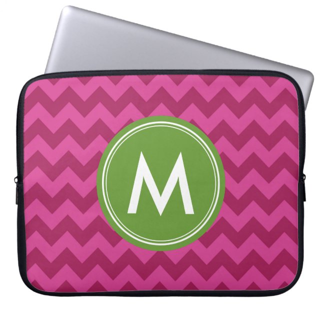 Trendy Purple Chevron Personalize Monogram Laptop Sleeve (Front)
