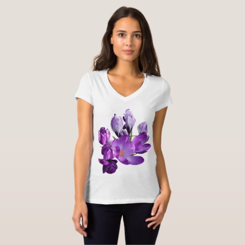 Trendy purple crocuses floral pretty cute girly  T_Shirt