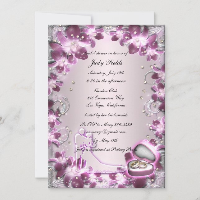 Trendy Purple Floral Chic Bridal Shower Invitation (Front)