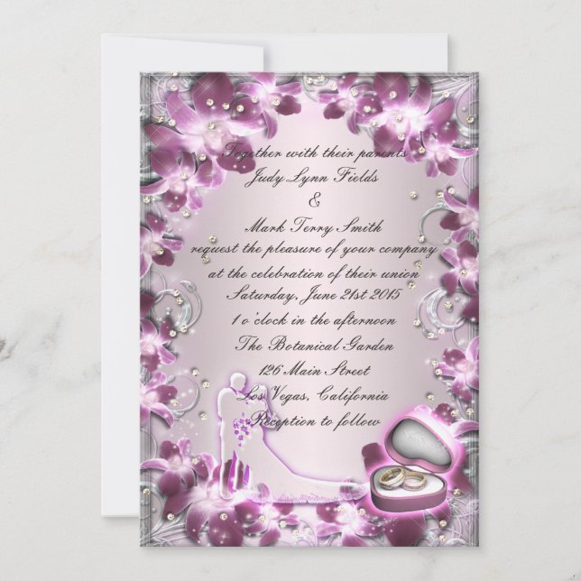 Trendy Purple Floral Chic Invitation (Front)