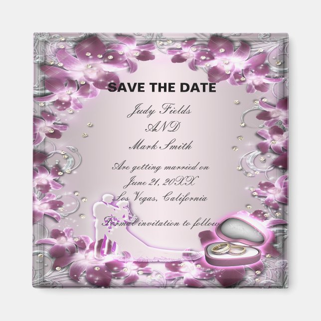 Trendy Purple Floral Chic Save The Date Magnet (Front)