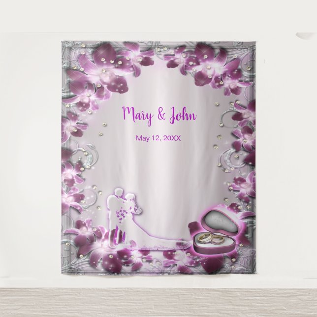 Trendy Purple Floral Chic Wedding Backdrop (Front)