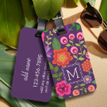 Trendy Purple Floral Pattern With Custom Monogram Luggage Tag at Zazzle
