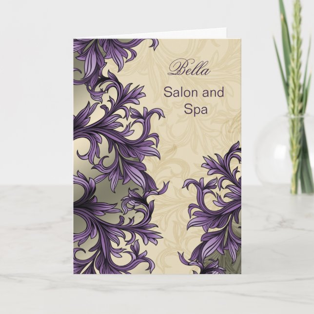trendy purple flourish  Business Thank You Cards (Front)