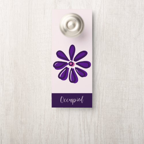 Trendy Purple Flower Doodle Occupied  Vacant Door Hanger