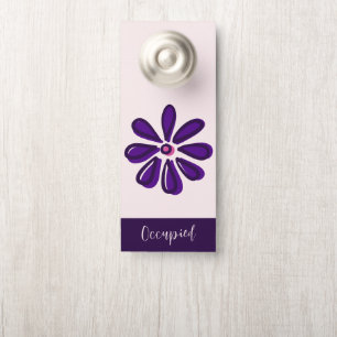 Trendy Purple Flower Doodle Occupied / Vacant Door Hanger