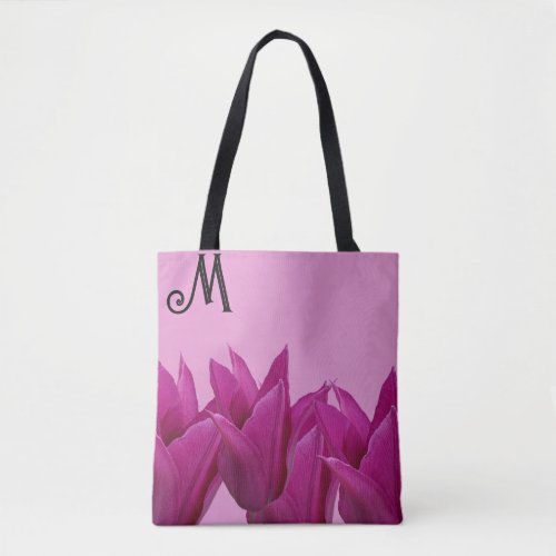 Trendy purple flowers on pink summer beach tote bag