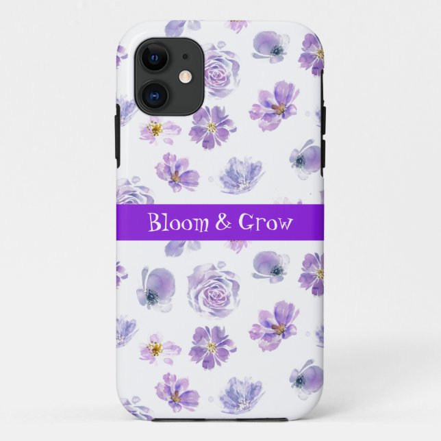 Trendy purple flowers pattern iPhone Case (Back)
