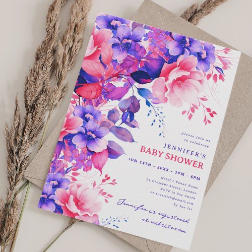 Trendy Purple Garden Floral Baby Shower  Invitation