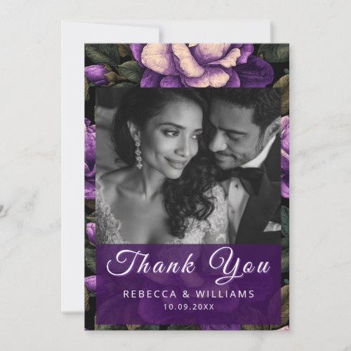 Trendy Purple Gardenias Accent Elegant Wedding Thank You Card
