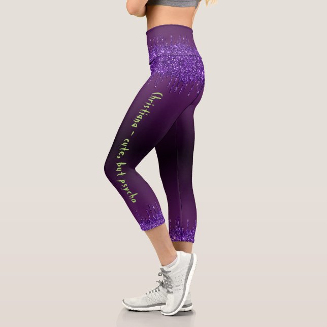 Trendy purple glam dripping Halloween theme custom Capri Leggings (Left)