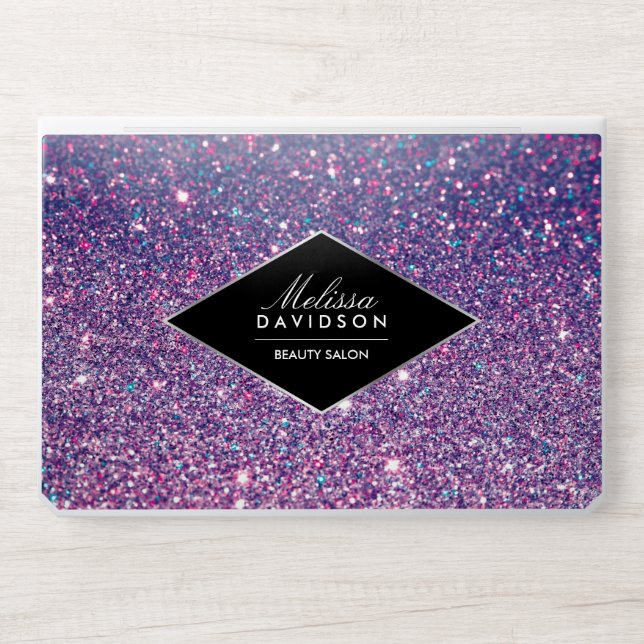 Trendy Purple Glitter and Glamour HP Laptop Skin (Front)