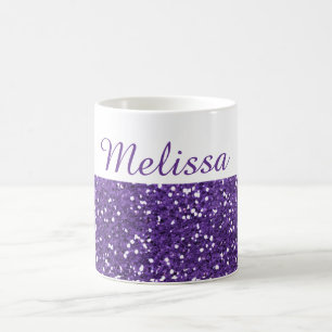 Trendy Purple Glitter Custom Name Coffee Mug