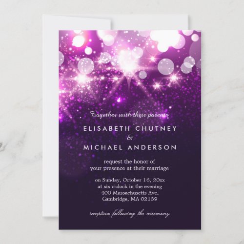 Trendy Purple Glitter Sparkles Stylish Wedding 5x7 Paper Invitation Card