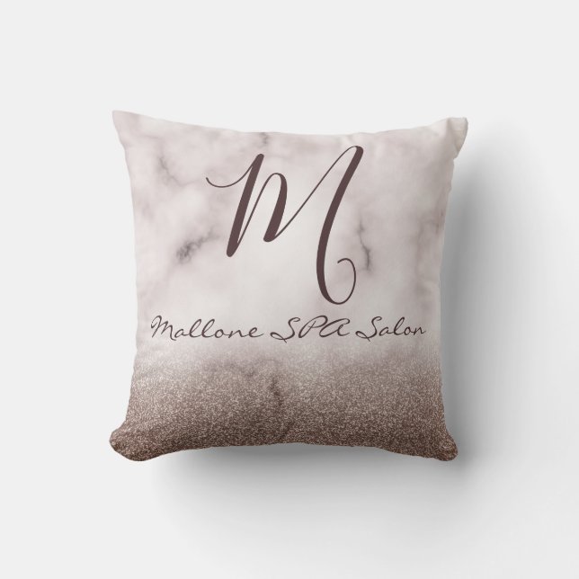 Trendy Purple Glittery Elegant Monogram SPA Salon Throw Pillow (Front)