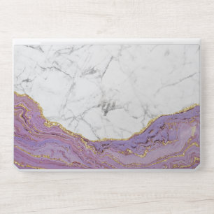 Trendy Purple & Gold Agate Modern White Marble HP Laptop Skin