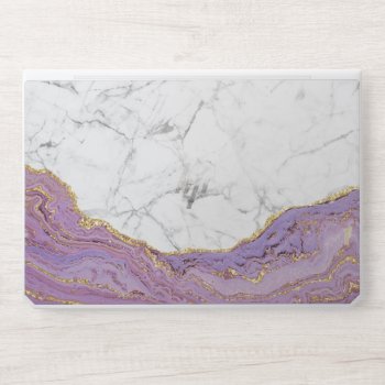 Trendy Purple & Gold Agate Modern White Marble Hp Laptop Skin by caseplus at Zazzle