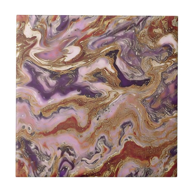 Trendy Purple, Gold and Pink Rocky Pattern Style Ceramic Tile (Front)