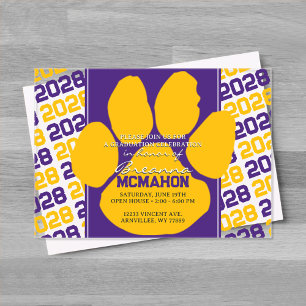Trendy Purple & Gold Graduation Pawprint Clear Acrylic Invitations
