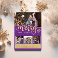 Trendy Purple Gold Merry Christmas Photo Collage