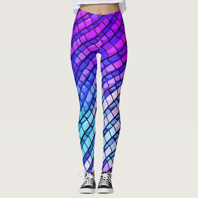 Trendy Purple Gradient Abstract Geometric Pattern Leggings (Front)