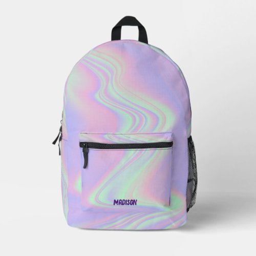 Trendy Purple Hologram Abstract Opal Custom Name Printed Backpack