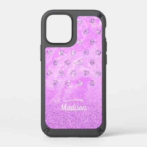 Trendy purple imitation rhinestone and glitter speck iPhone 12 mini case