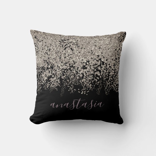 Trendy Purple Lavender  Glittery Sparkling Script Throw Pillow (Front)