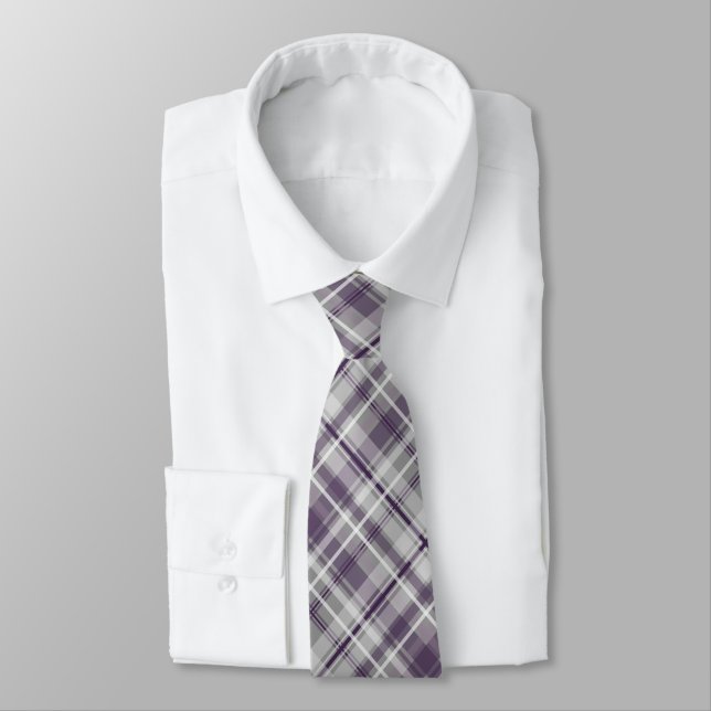 trendy purple lilac color palette plaid neck tie (Tied)