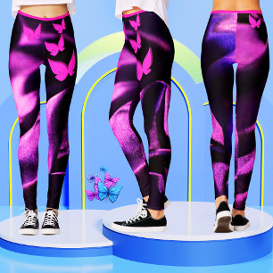 Trendy Purple Lilac Pink Butterfly Women's Leggings