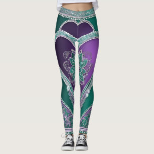 Trendy Purple Lingerie Floral Green Lace Leggings