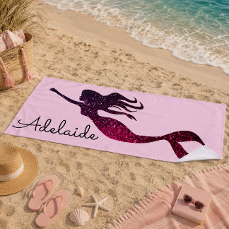 Trendy Purple Mermaid Silhouette | Personalized Beach Towel