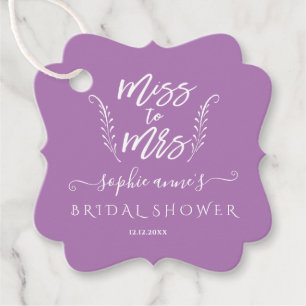 Trendy Purple Miss To Mrs Bridal Shower Favor Tags