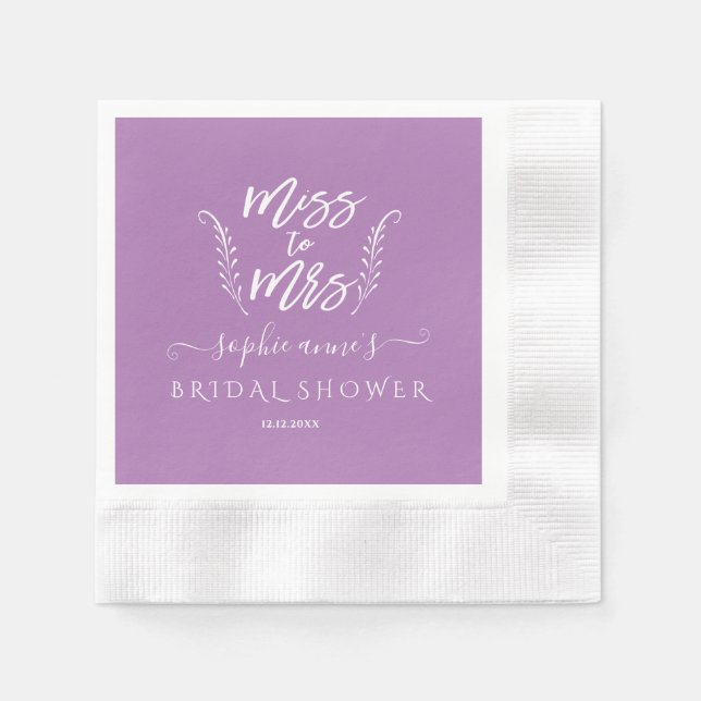 Trendy Purple Miss To Mrs Bridal Shower Napkins (Front)