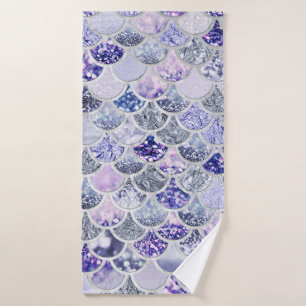 Trendy Purple Ombre Glitter Mermaid Fish Scales Bath Towel Set