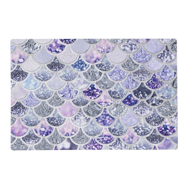 Trendy Purple Ombre Glitter Mermaid Fish Scales Placemat (Front)