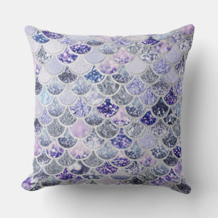 Trendy Purple Ombre Glitter Mermaid Fish Scales Throw Pillow